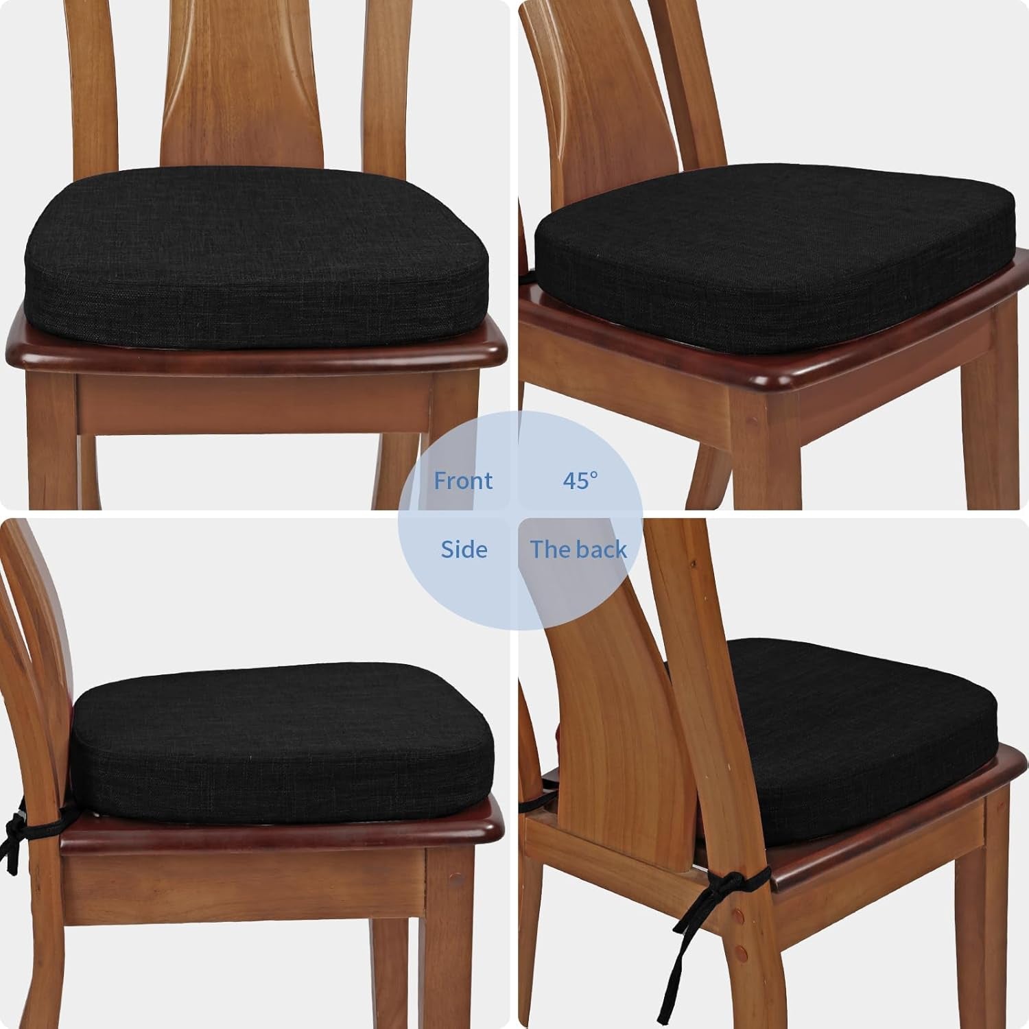 Thickened 2.5" Original Linen Dining Chair Cushion, U-Shape High Density Foam Comfortable Chair Pad for Kitchen, Slip Resistant Indoor Seat Cushion (1 Piece, Black)