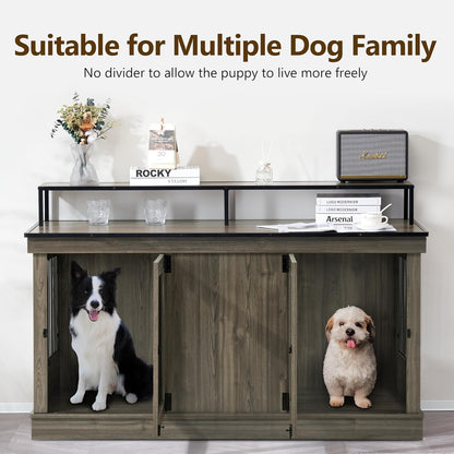 Large Dog Crate Furniture TV Stand, Wooden Pet Kennel with Double Doors, Indoor Furniture Style Dog House End Table, 1861 (White)