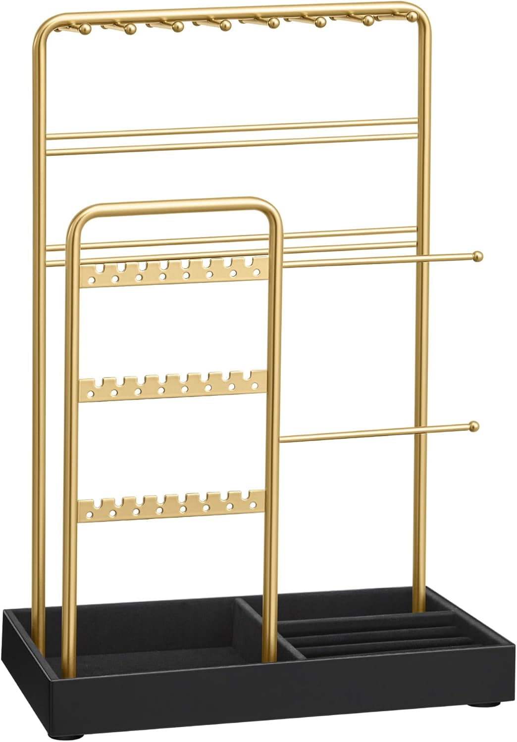 Jewelry Holder, Jewelry Organizer Display Stand with Metal Frame, Velvet Tray, Necklace Earring Bracelet Holder, for Studs, Rings, Gift Idea, Pale Gold and Ink Black UJJS021AB02