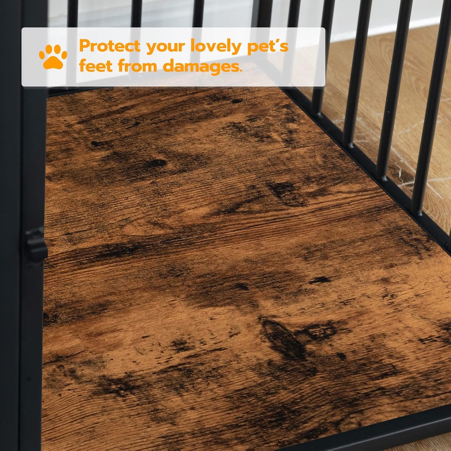 Dog Crate Furniture, Wooden Dog House, Decorative Dog Kennel with Drawer, Indoor Pet Crate End Table for Small Dog, Steel-Tube Puppy Cage, Chew-Proof, Rustic Brown and Black BF01GW03