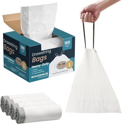 Trash Bags for 8-Gallon (30 L) Trash Cans, Drawstring Kitchen Garbage Bags, Pre-Separated, Liner Code 30A, 2 Rolls, 90 Count, White UKRB30A02