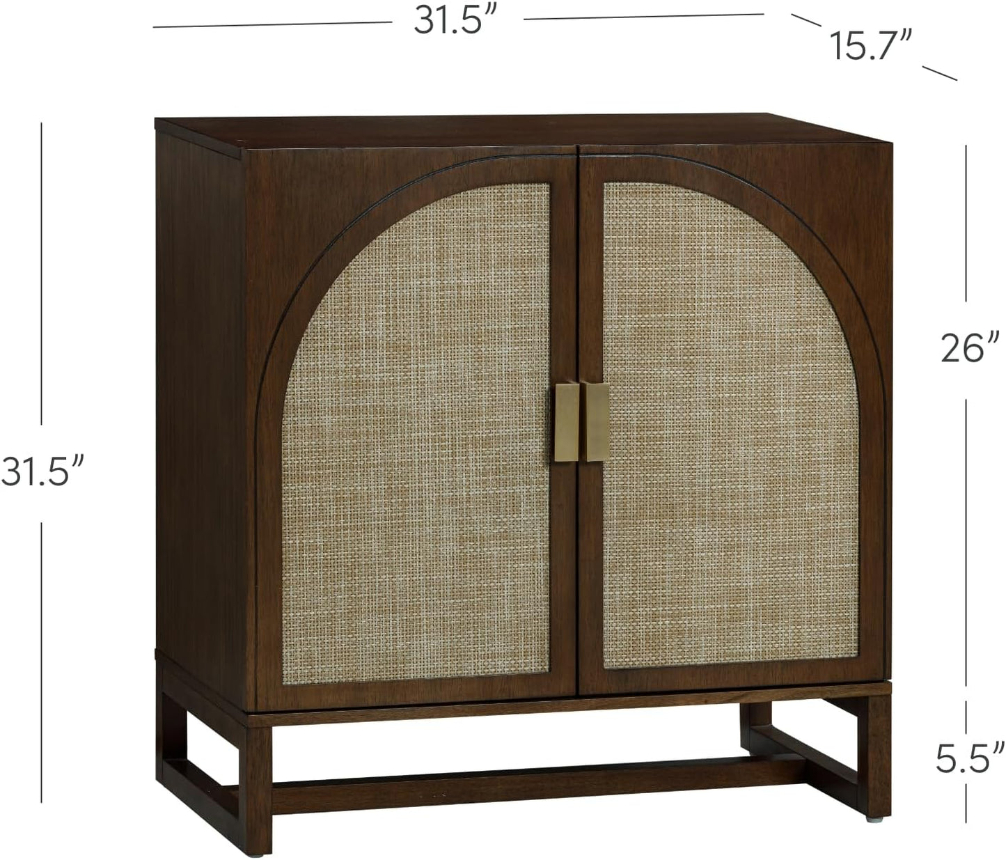 Paxton Boho Wood Storage Cabinet with Doors, Small Storage Cabinet for Living Room or Kitchen with Rattan Door Details, Dark Walnut