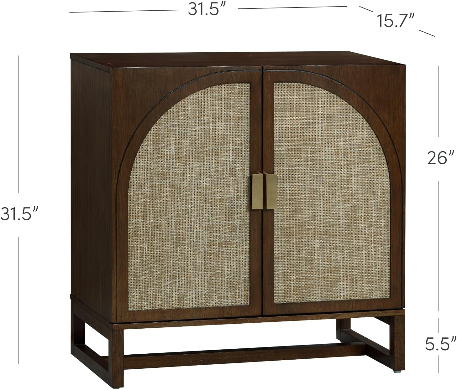 Paxton Boho Wood Storage Cabinet with Doors, Small Storage Cabinet for Living Room or Kitchen with Rattan Door Details, Dark Walnut