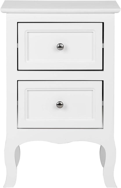 White Nightstand Set of 2, Nightstands with 2 Drawers, Bed Side Table/Night Stand, Small Nightstand for Bedroom, Small Spaces, College Dorm, Kids’ Room, Living Room, Wood, 16W X 12D X 24H