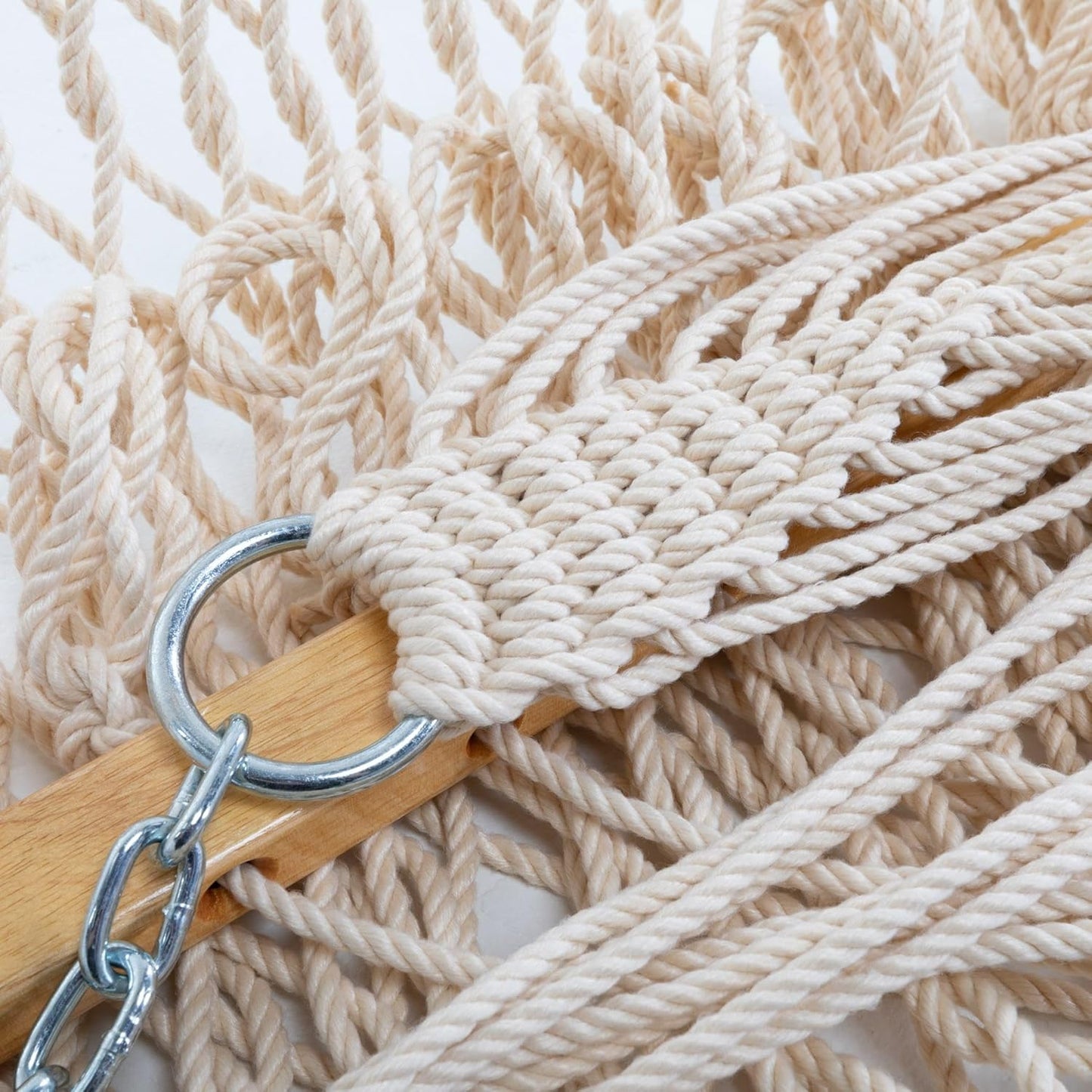 Single Oatmeal Duracord Rope Hammock – 12 Ft. X 50 In., 1-Person, 450 Lb Capacity, Oak Spreader Bar, Zinc-Plated Hardware, Handcrafted in the USA