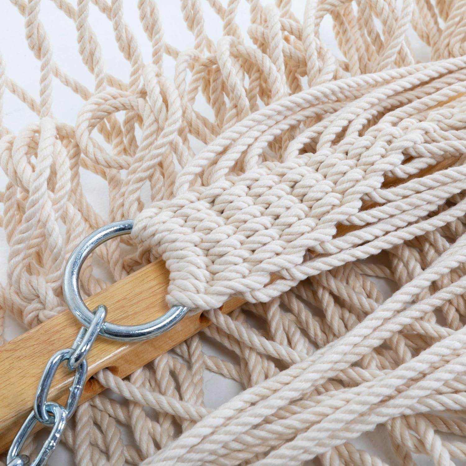 Single Oatmeal Duracord Rope Hammock – 12 Ft. X 50 In., 1-Person, 450 Lb Capacity, Oak Spreader Bar, Zinc-Plated Hardware, Handcrafted in the USA