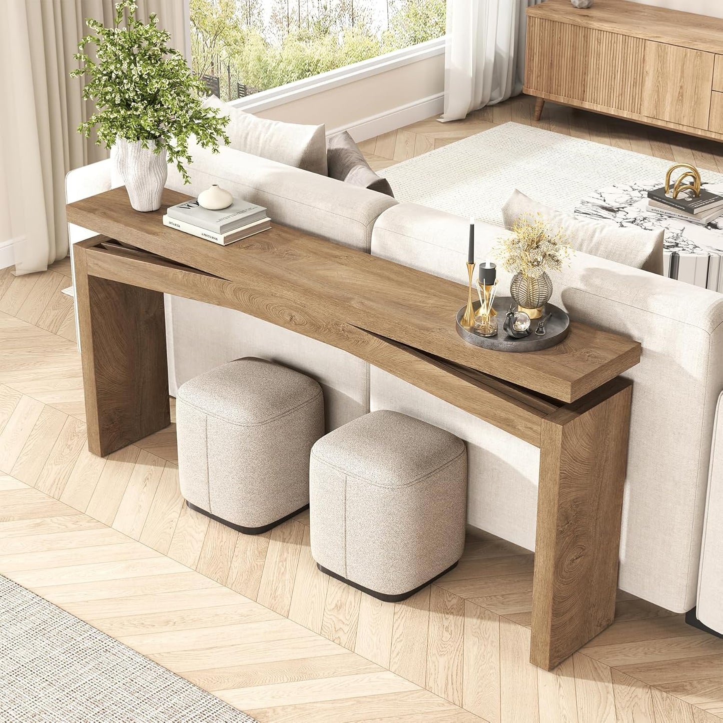 Console Table for Entryway Living Room, 63-Inch Wooden Rectangular Sofa Tables Narrow Long behind Couch, Large Farmhouse Foyer Entrance Table for Home, Hallway, Apartment, Natural Brown
