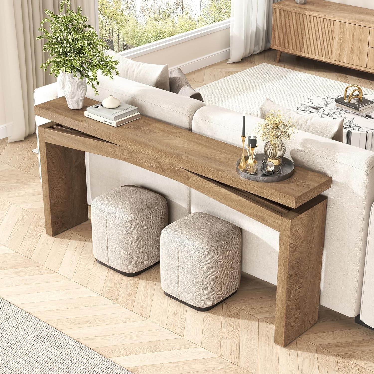 Console Table for Entryway Living Room, 63-Inch Wooden Rectangular Sofa Tables Narrow Long behind Couch, Large Farmhouse Foyer Entrance Table for Home, Hallway, Apartment, Natural Brown