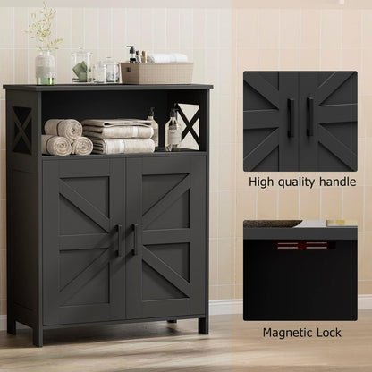 Farmhouse Bathroom Storage Cabinet with 2 Doors, Toilet Paper Cabinet with Adjustable Shelves, Small Bathroom Cabinet for Kitchen/Laundry/Living Room, 11.8 X 23.6 X 31.5 Inches, Black