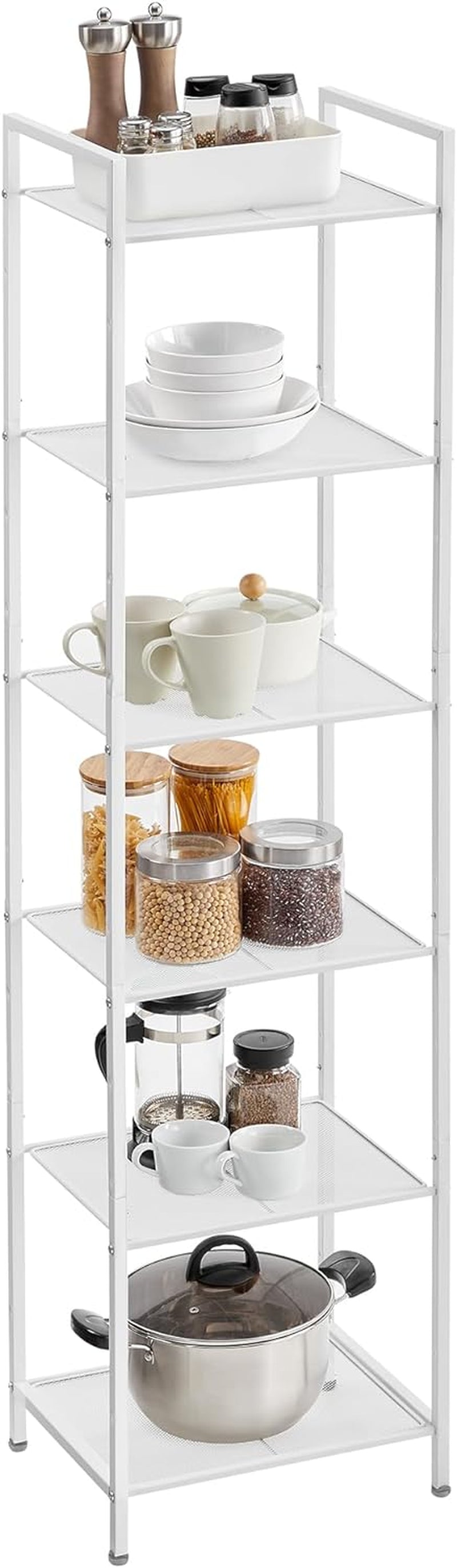 5-Tier Storage Rack, Bathroom Shelf, Extendable Plant Stand with Adjustable Shelf, for Bathroom, Living Room, Balcony, Kitchen, Black UBSC35BK, 11.8 X 15 X 50.4 Inches