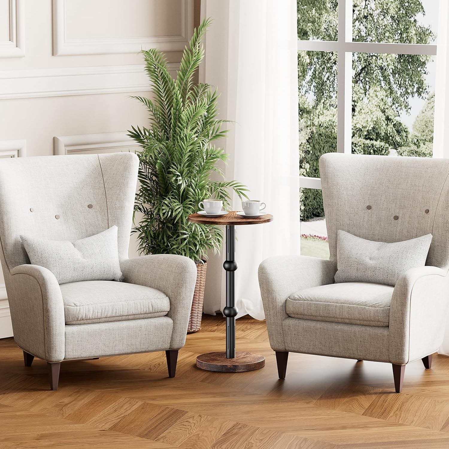 Drink Table, Small round Side Table for Small Spaces, Modern Accent round End Tables with Metal Leg, Thickened Wood Pedestal Coffee Tables for Living Room, Bedroom, Narrow Corners,Sofa Couch