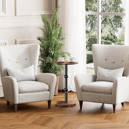 Drink Table, Small round Side Table for Small Spaces, Modern Accent round End Tables with Metal Leg, Thickened Wood Pedestal Coffee Tables for Living Room, Bedroom, Narrow Corners,Sofa Couch