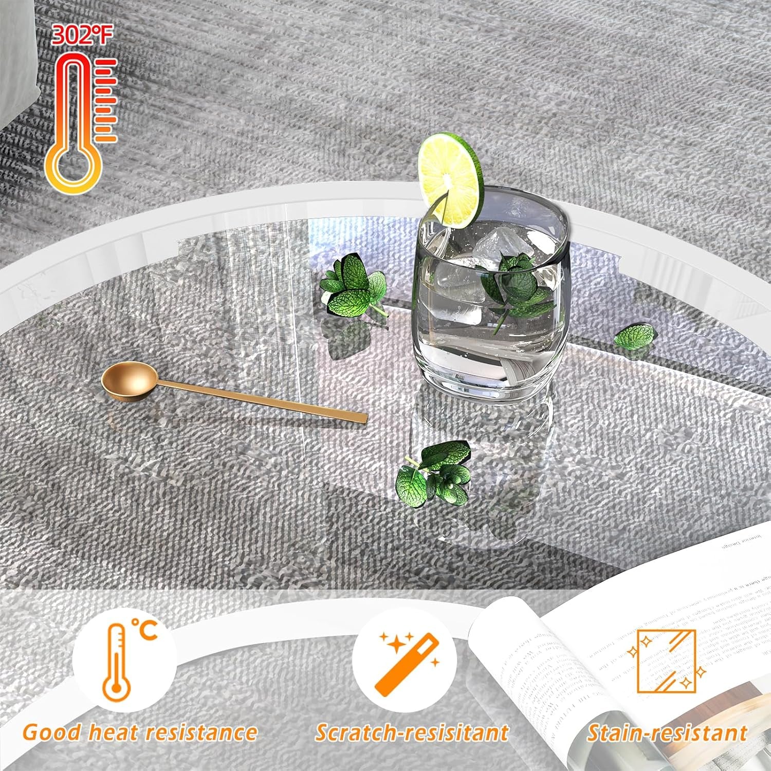 Round Glass Coffee Table for Living Room,Minimalist Modern Center Table with Metal Frame for Small Space,Easy Assembly,27 X 27In, White