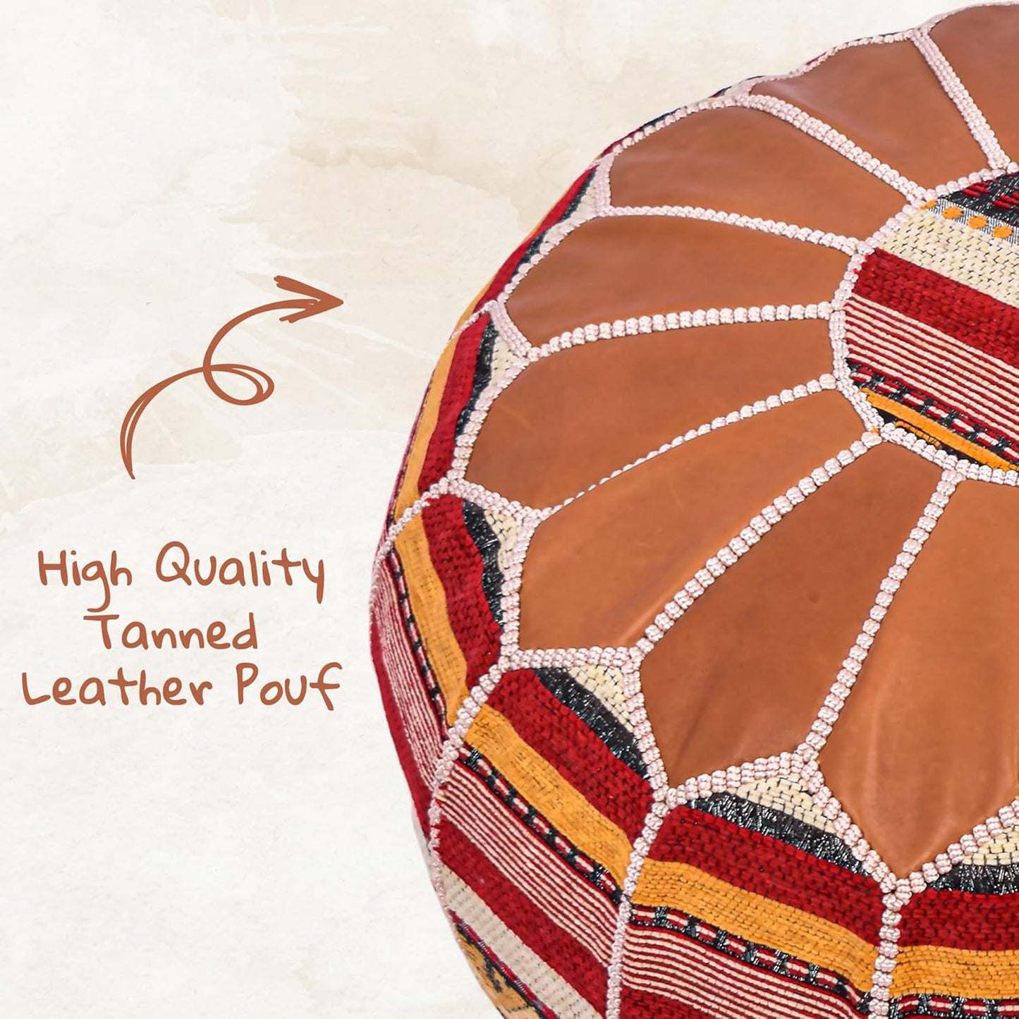 Bohemian Unstuffed Moroccan Pouf Ottoman, round Ottoman Foot Rest, Handmade Bean Bag with Large Storage - Cover Floor Chair for Living Room, Bedroom - Ideal as Wedding Gifts