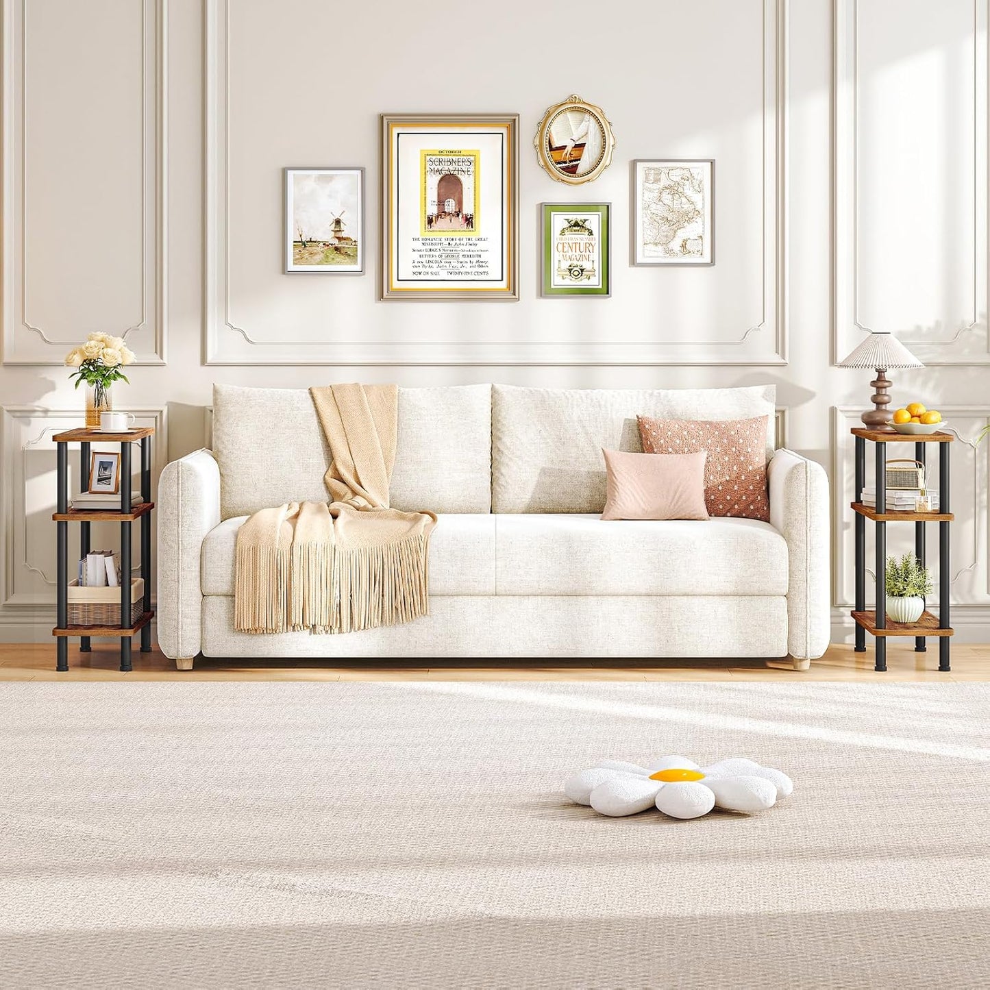 Narrow Side Table, 3-Tier Slim End Table No Tools Needed, Twist-On Assembly, Skinny Nightstand Sofa Storage Shelf for Living Room, Bedroom, Study, Rustic Brown and Black BF246BZ01N1