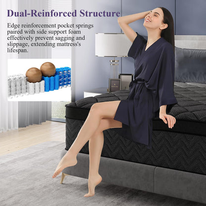 King Size Mattress, 12 Inch Luxury Hybrid King Mattress in a Box, Medium Firm Mattresses with Cooling Gel Memory Foam & Pocket Springs, Double Additional Support, 365-Night Trial