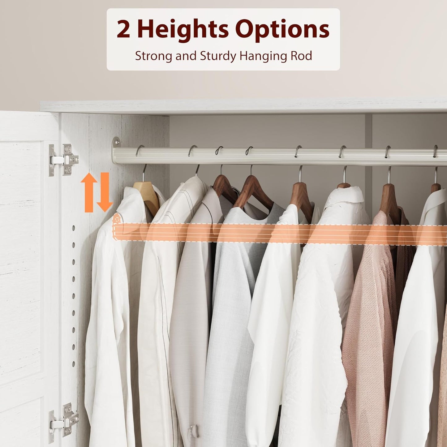 Armoire Wardrobe Closet with 4 Doors,72" Wooden Wardrobe Cabinet with Hanging Rod, Freestanding Tall Clothing Armoire Cabinet with 18 Adjustable Shelves for Bedroom, Clothes, Rustic White