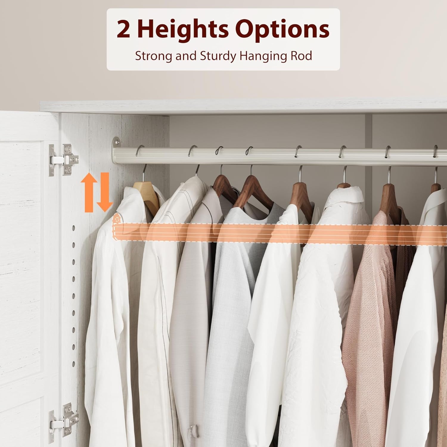 Armoire Wardrobe Closet with 4 Doors,72" Wooden Wardrobe Cabinet with Hanging Rod, Freestanding Tall Clothing Armoire Cabinet with 18 Adjustable Shelves for Bedroom, Clothes, Rustic White