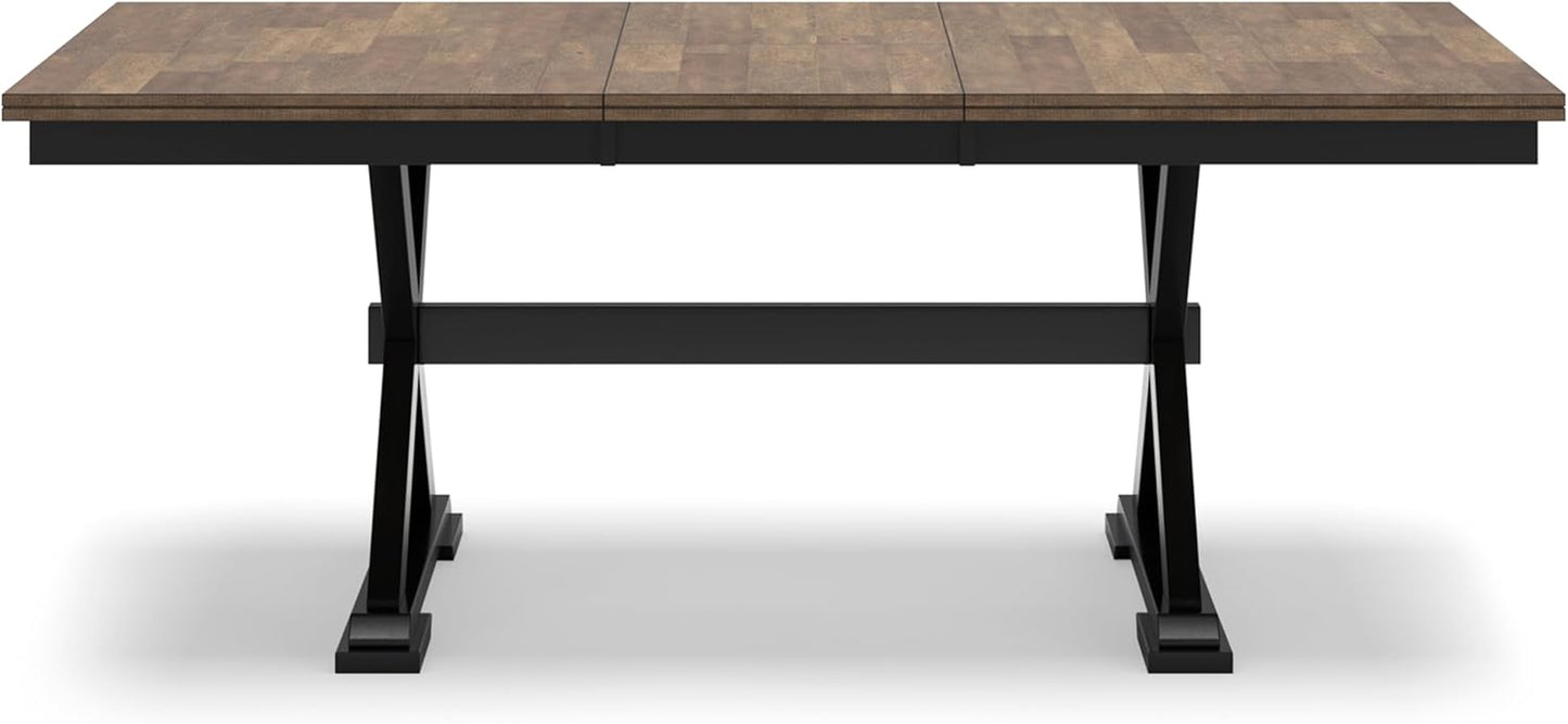 Wildenauer Farmhouse Dining Extension Table with Self-Storing Butterfly Leaf for 6-8 People, Black & Dark Brown