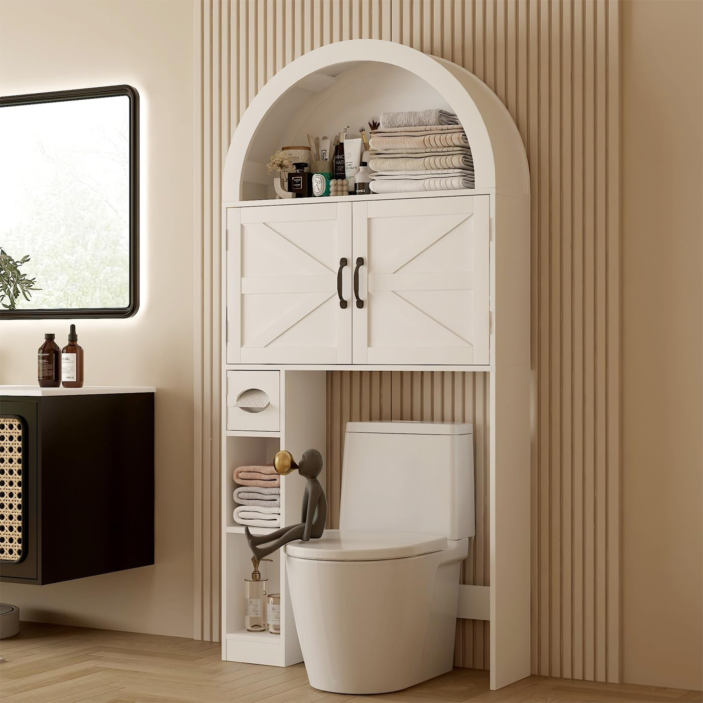 Over the Toilet Storage Cabinet, Space Saving Bathroom Organizer and Storage with Door, for Bathroom, Laundry, Restroom, White