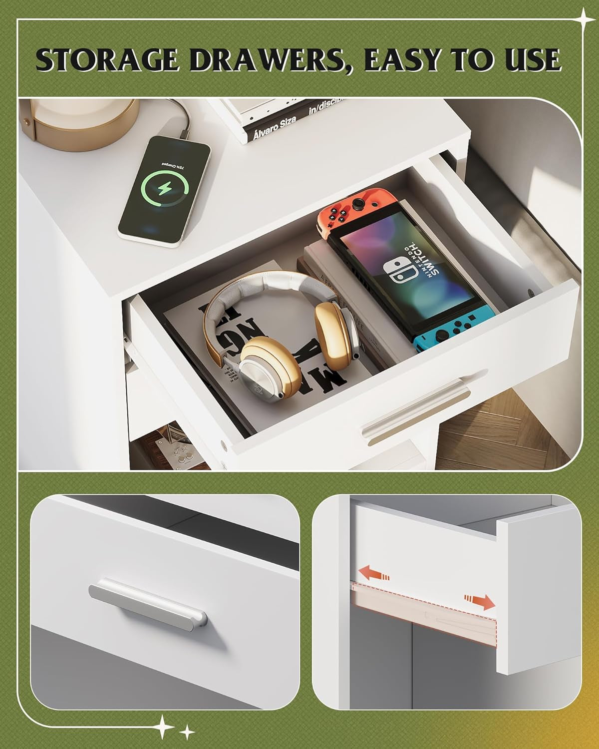 Night Stand Set of 2 with Charging Station, Nightstands with Wood Drawers and Open Shelf, Bed Side Tables Living Room, Bedroom, Modern End Table Set 2, White