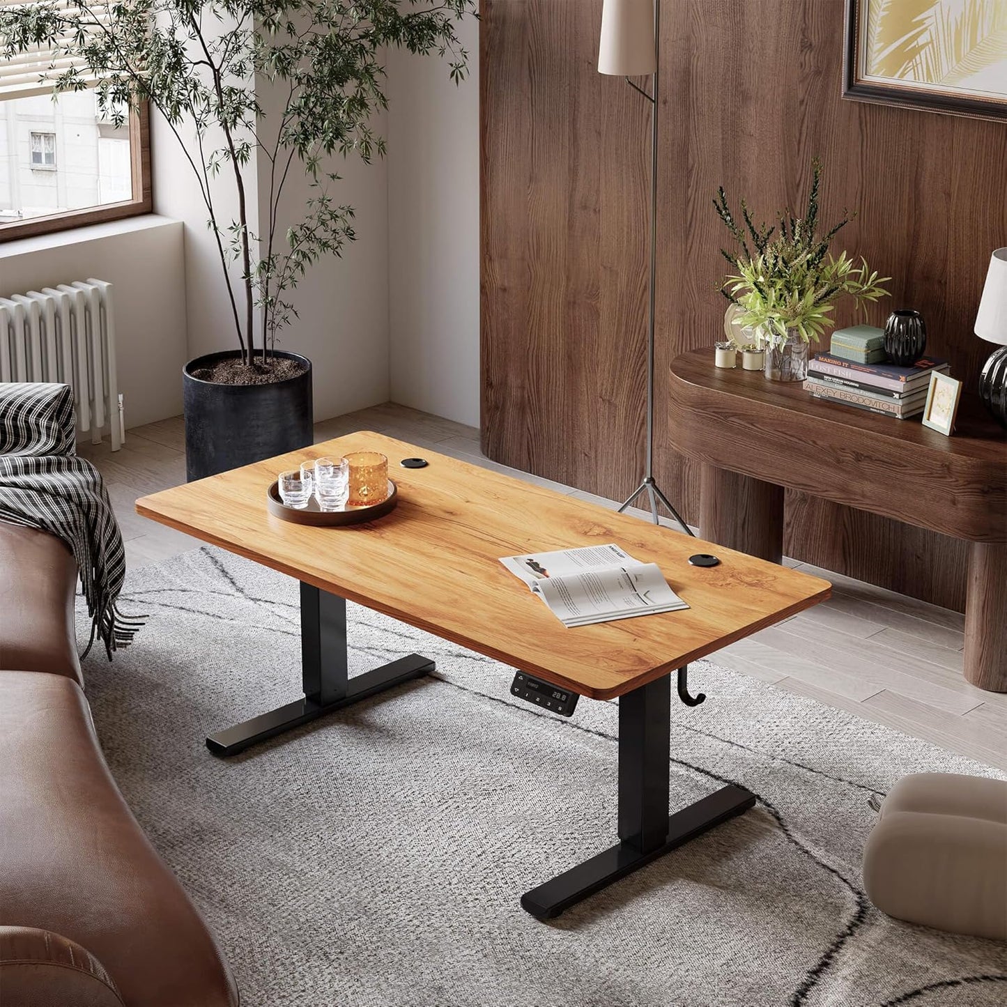 Low Height Adjustable Desk, Lifts 18.1-28.3 Inches, Electric Standing Desk for Short People, 48 X 24 Inches Computer Table with Splice Board for Home Office, Rustic Brown