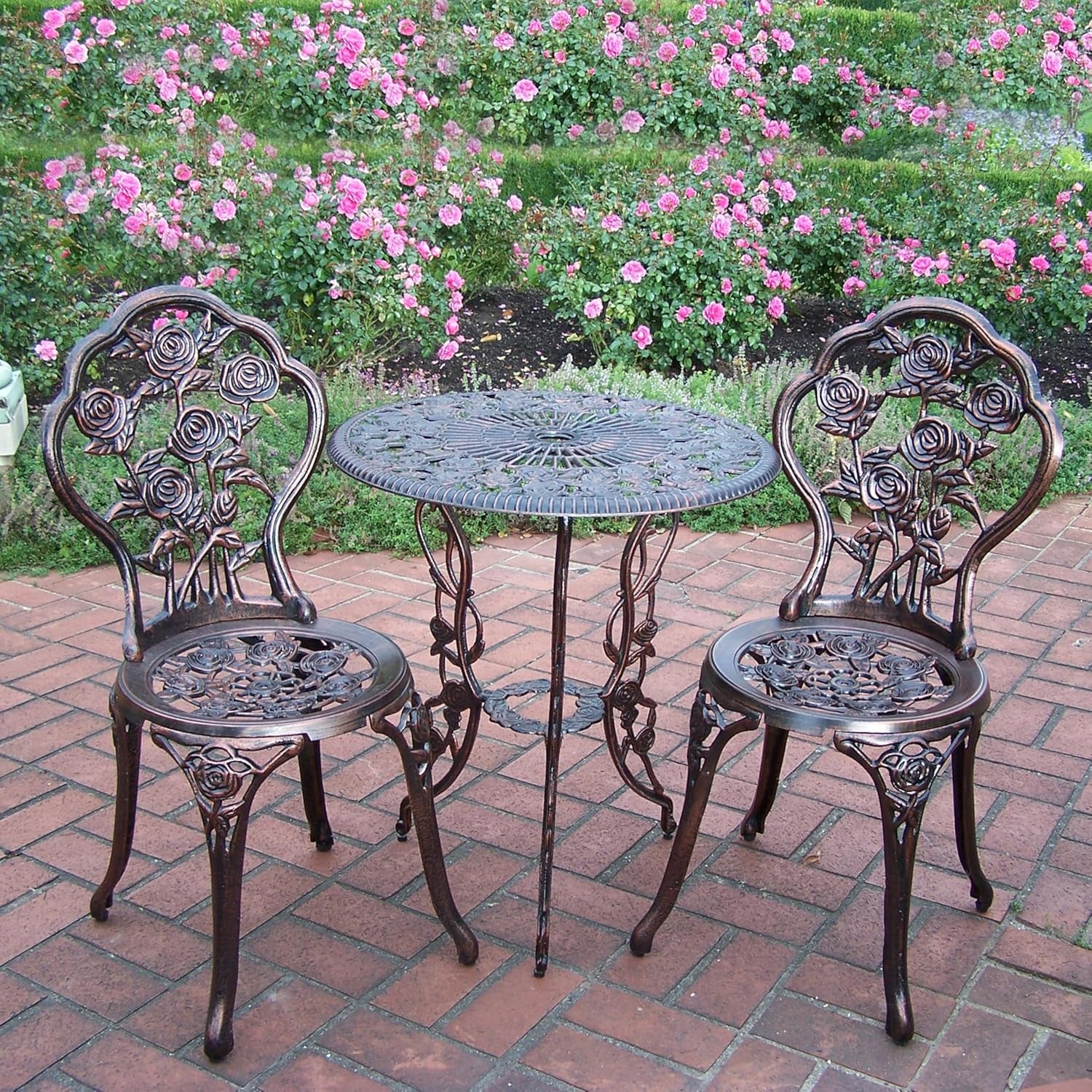3-Piece Rose Bistro Set with 23.5-Inch Cast Aluminum Top Table