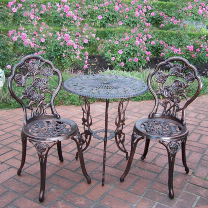 3-Piece Rose Bistro Set with 23.5-Inch Cast Aluminum Top Table