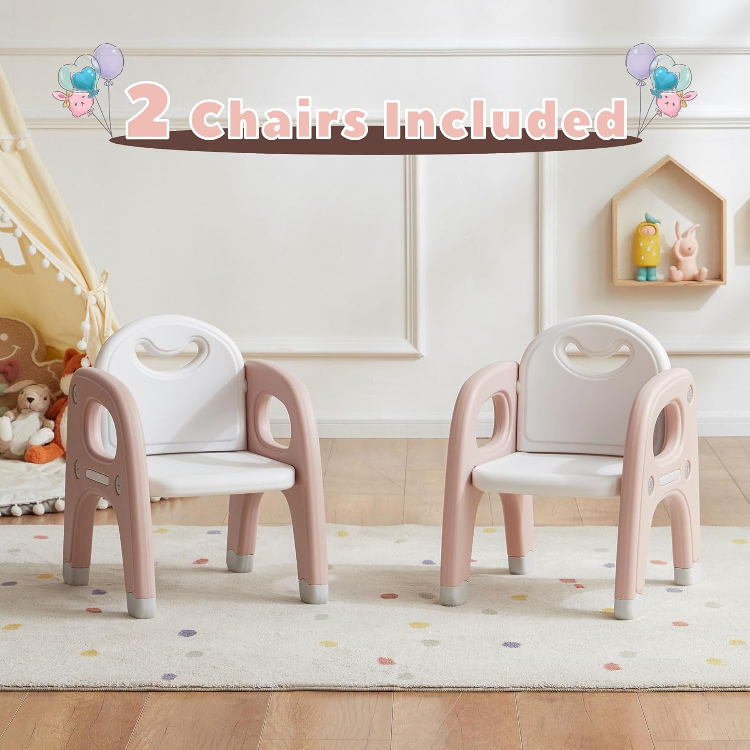 Kids Table and 2 Chairs Set, Large Built-In Storage, Montessori Toddlers Table and Chairs Set, Kids Activity Table for Drawing Dining Playing, CPSC & ASTM Approved, Pink