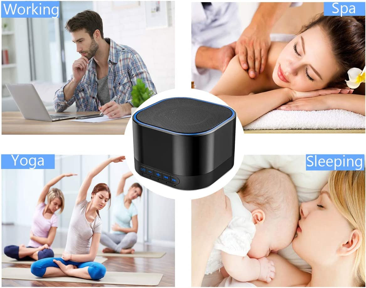 White Noise Machine with 20 Non Looping Natural Soothing Sounds Memory Function 32 Levels of Volume Powered by AC or USB and Sleep Sound Timer Therapy for Baby Kids Adults Black
