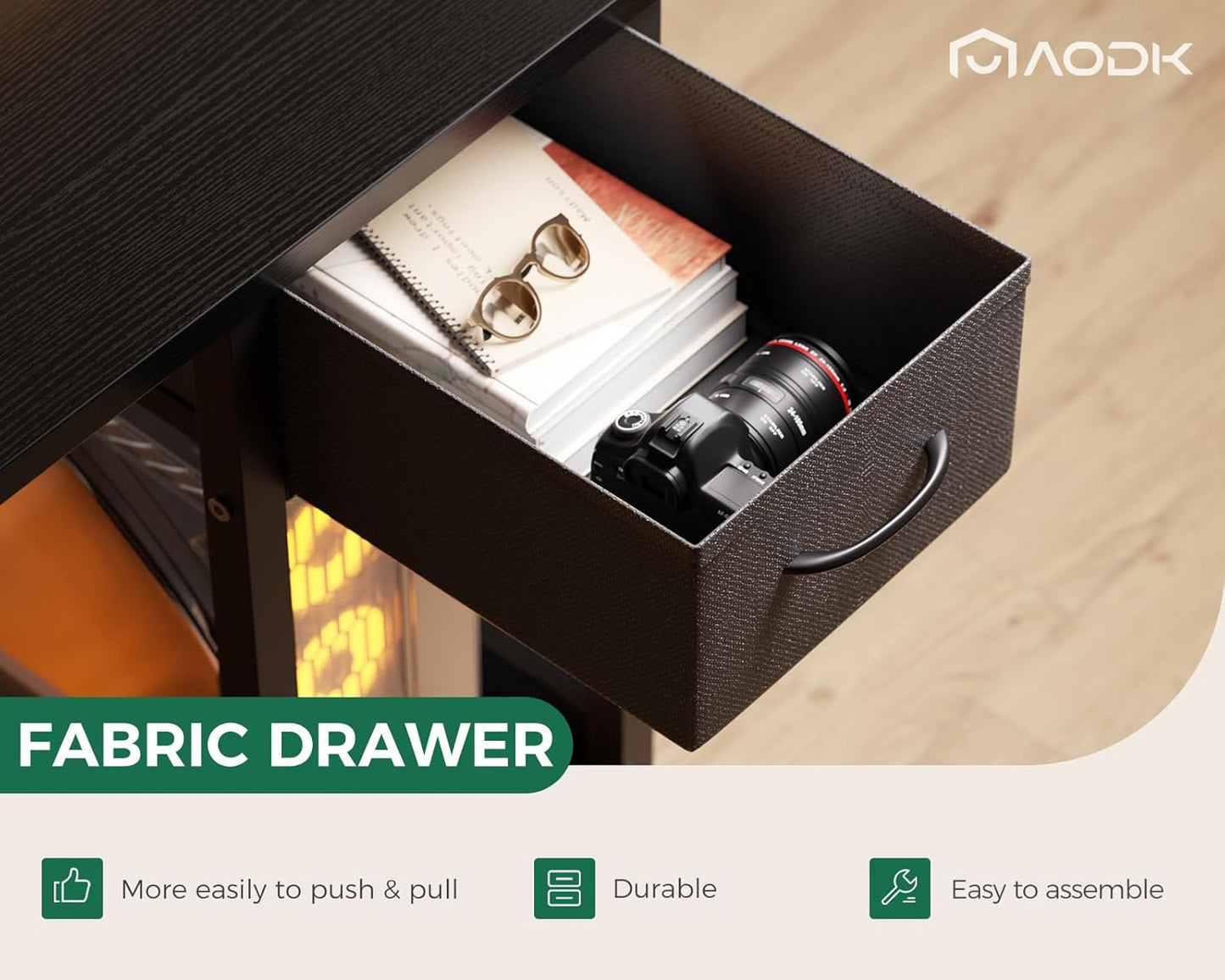 Gaming Desk with LED Lights & Power Outlet, 40 Inch Computer Desk with Drawer, Reversible Small Desk with Monitor Stand & Headphone Hook for Home Office, Black