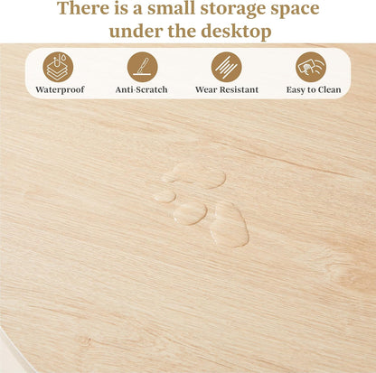43"-59" Extendable round to Oval Dining Table with Hidden Storage, Modern Wooden Kitchen Table with Fluted Sliding Door Cabinet, Expandable Dinner Table for Dining Room Living Room (Natural)