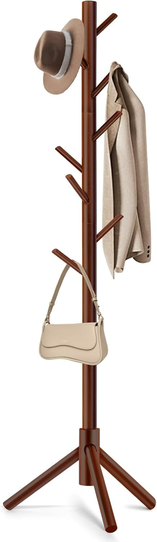 Coat Rack, Freestanding Coat Rack with 8 Hooks and 3 Adjustable Size Tree Coat Racks for Bedroom, Hallway, Entrance, Office, for Hats, Coats, Scarves, Handbags