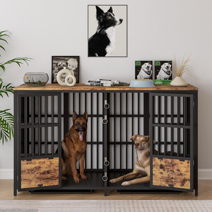 42 Inch Extra Large Dog Crate Furniture with Removable Trays, 3 Doors, 4 Wheels & 5 Locks - for Medium and Large Dogs