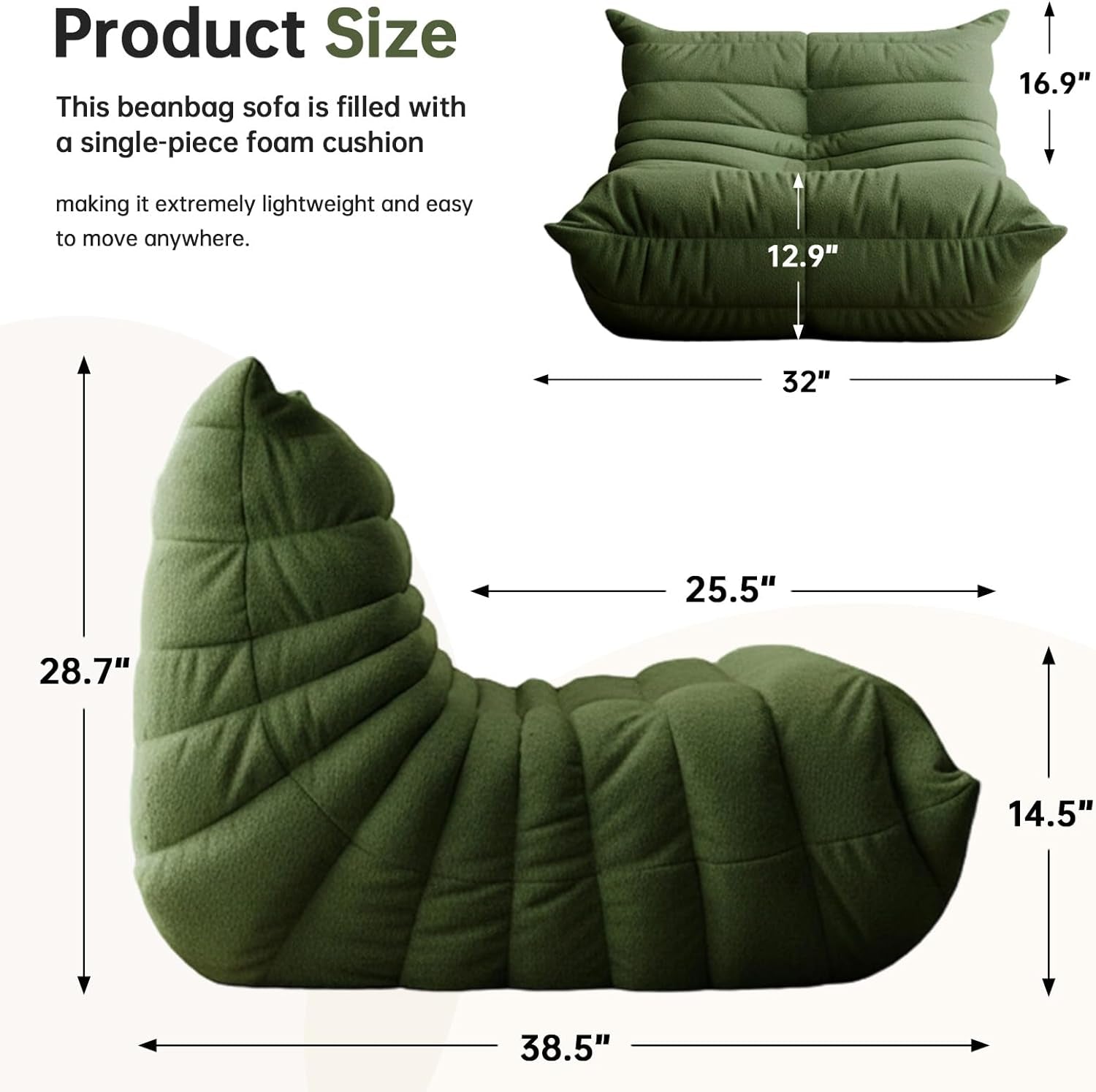 Bean Bag Chairs for Adults, Giant Beanbag Chair with Memory Foam, Comfy Lounge Chair Lazy Sofa for Apartment, Living Room, Bedroom, Office(Teddy Fabric)