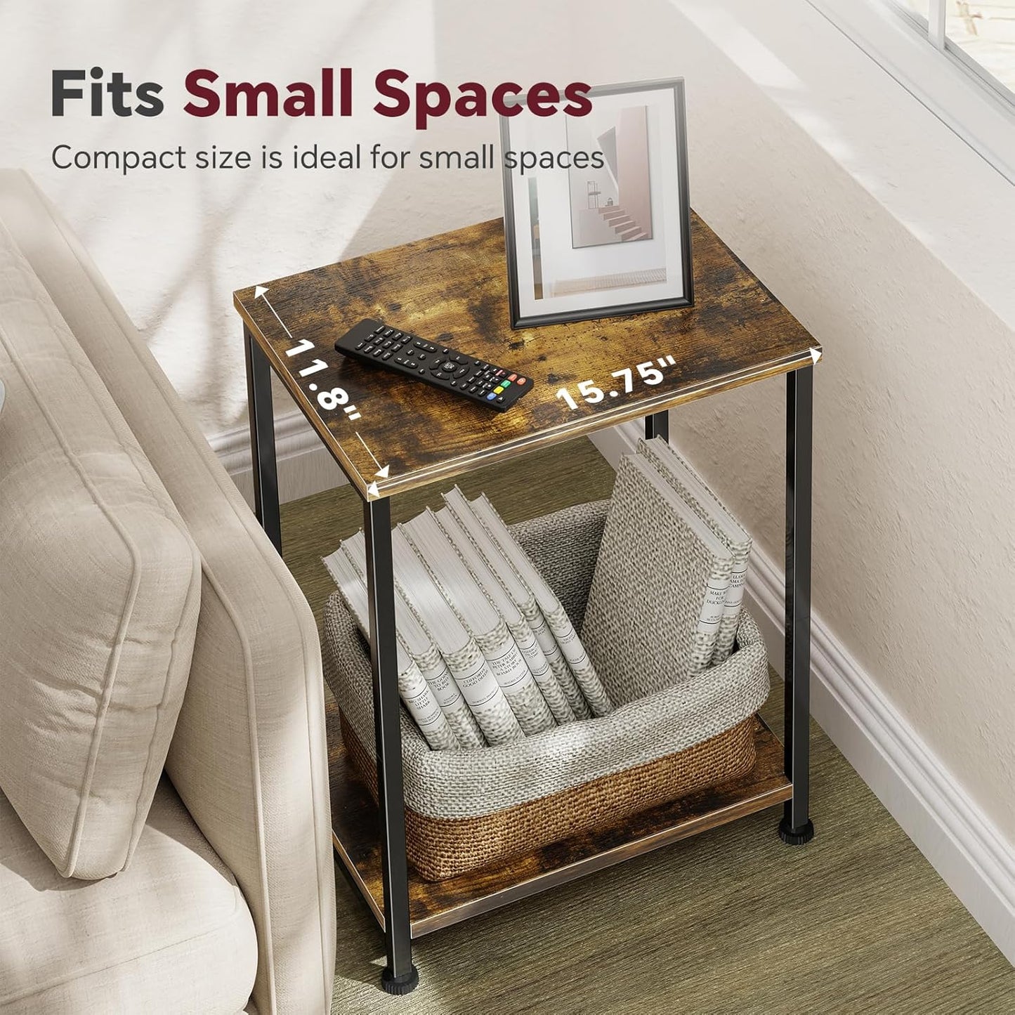End Table, Side Table, Nightstand Set of 2, Living Room Couch Sofa Table for Small Space, Rustic Brown