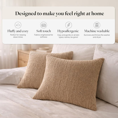 Snug Sham Set (Set of 2) – Ultra Soft Fluffy Pillow Shams, Decorative Bed Pillow Shams - Signature Snug Fabric, Hypoallergenic, Machine Washable - King Size (20.5" X 36.5") - Biscotti