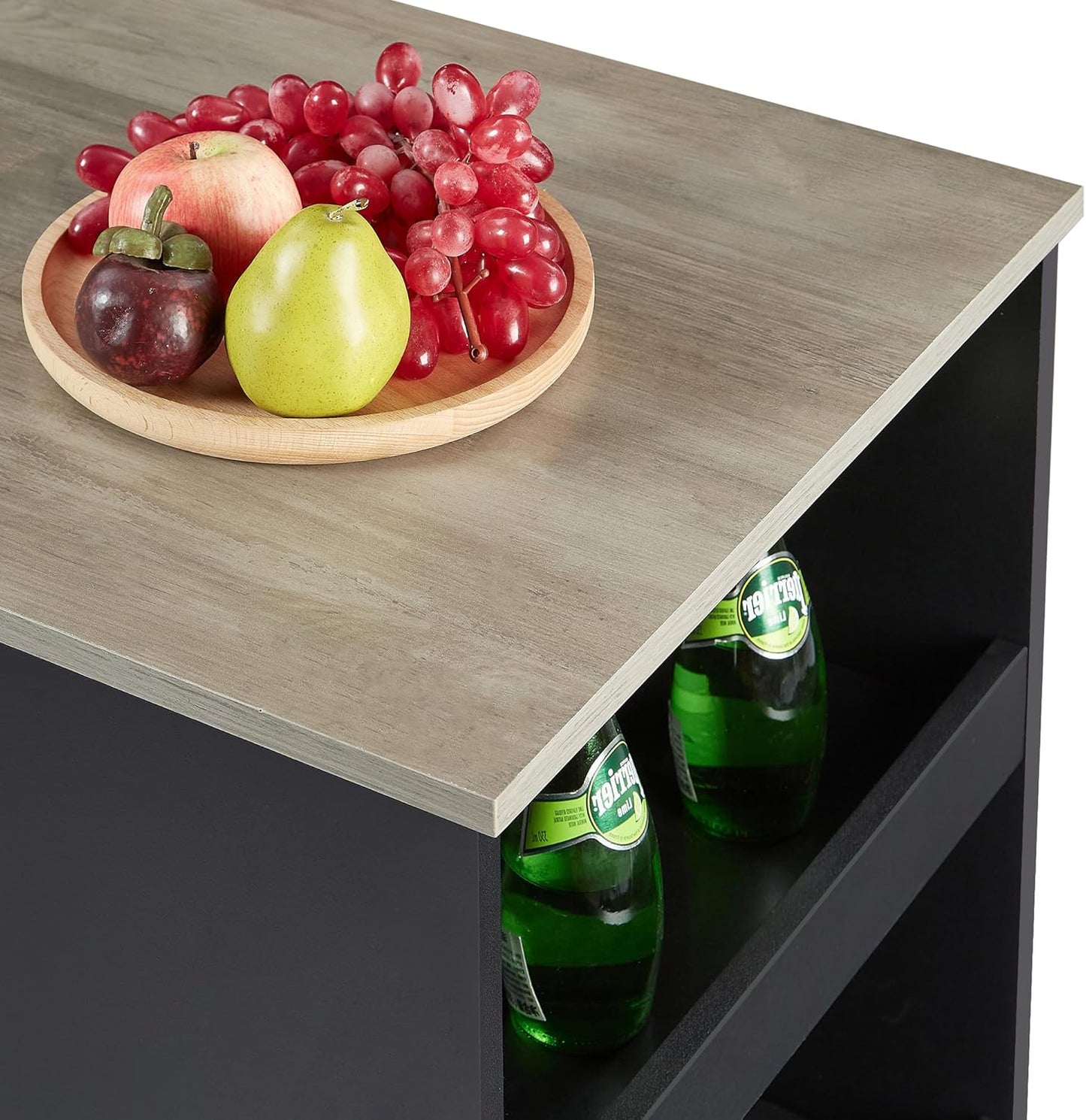 Small Bar Table and Chairs Tall Kitchen Breakfast Nook with Stools/Dining Set for 2, Storage Shelves, Space-Saving, Gray