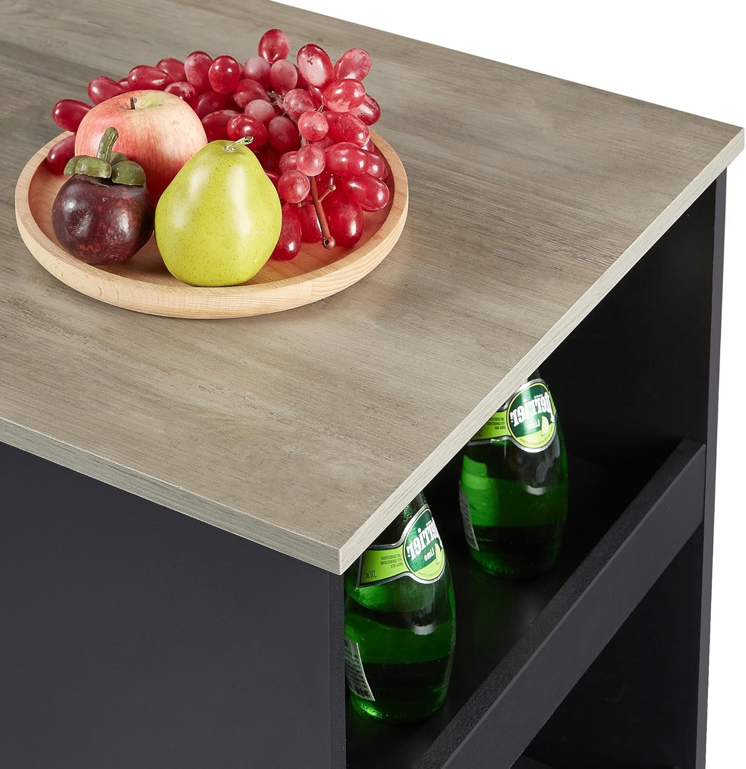 Small Bar Table and Chairs Tall Kitchen Breakfast Nook with Stools/Dining Set for 2, Storage Shelves, Space-Saving, Gray