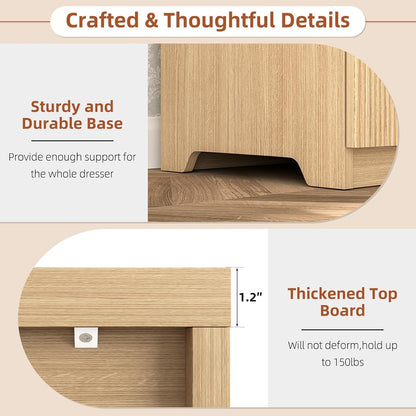 Fluted Dresser for Bedroom,48'' Modern 6 Drawer Dresser with Deep Drawer,Wide Storage Chest of Drawer,Wood Bedroom Storage Organizer Furniture for Living Room,Hallway,Closet