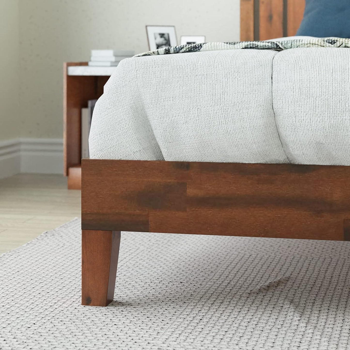 Vivek Deluxe Wood Platform Bed Frame with Headboard, Wood Slat Support, No Box Spring Needed, Easy Assembly, Queen