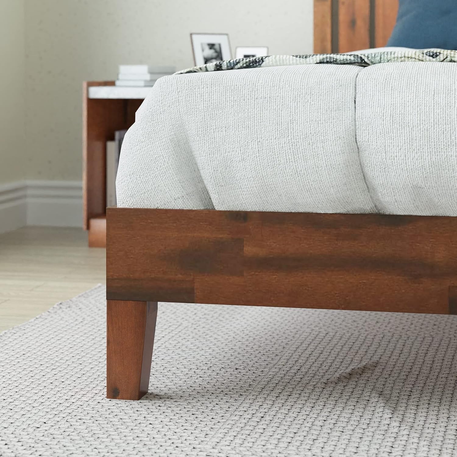 Vivek Deluxe Wood Platform Bed Frame with Headboard, Wood Slat Support, No Box Spring Needed, Easy Assembly, Queen