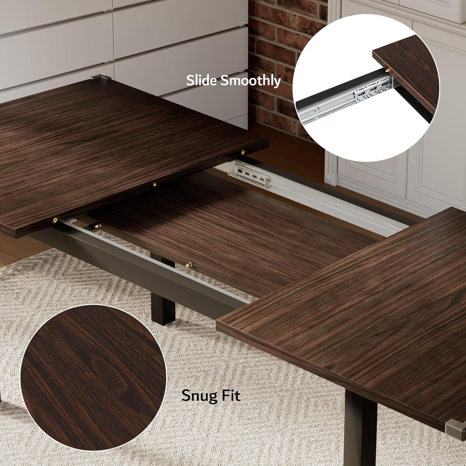 7 Pieces Dining Table & Chairs Set for 4-6, 63" Extendable Kitchen Table and 6 Chairs, Dining Room Table with MDF Board & Metal Frame, Perfect for Small Space, Easy Clean, Espresso