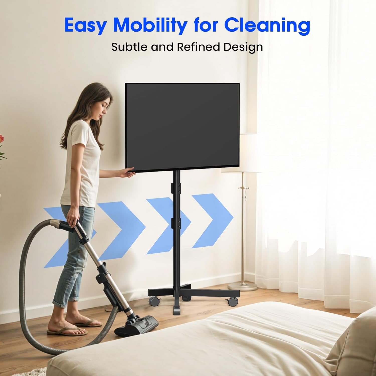 Mobile TV Stand for 23-60 Inch LCD LED OLED Flat Panel Curved Screen Tvs up to 88 Lbs, Tilt and Height Adjustable, Locking Rolling Wheels TV Cart, Max VESA 400X400Mm, Black