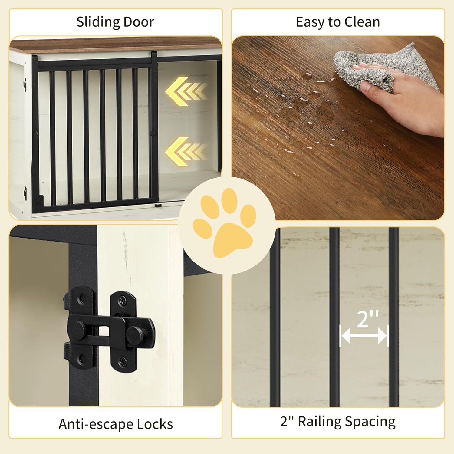 78" Dog Crate Furniture for 2 Dogs, Double Dog Cage with Divider, Wooden Heavy Duty Dogs Kennel, Pet Cage with Barn Door, TV Stand for Large Small Medium Dogs, White Brown DFC83714BV1