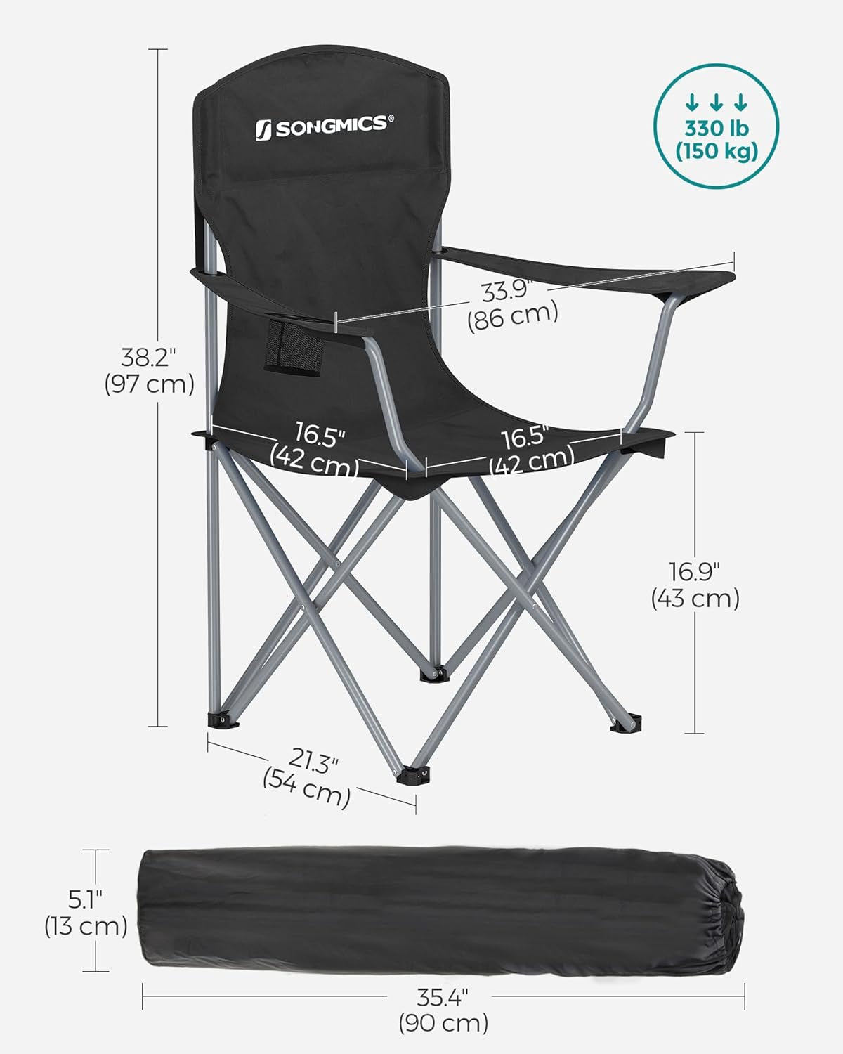 2 Pack Folding Camping Chairs, Load 330 Lb, Cup Holder and High Backrest, Heavy-Duty Structure, for Lawn, Garden, Fishing, Terrace