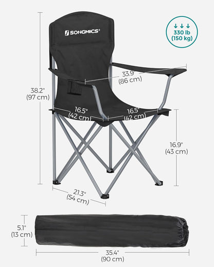 Set of 2 Folding Camping Chairs, Comfortable, Heavy Duty Structure, Max. Load Capacity 330 Lb, Outdoor Chair with Cup Holder, for Camping, Garden, Fishing, Terrace, Black UGCB08BK