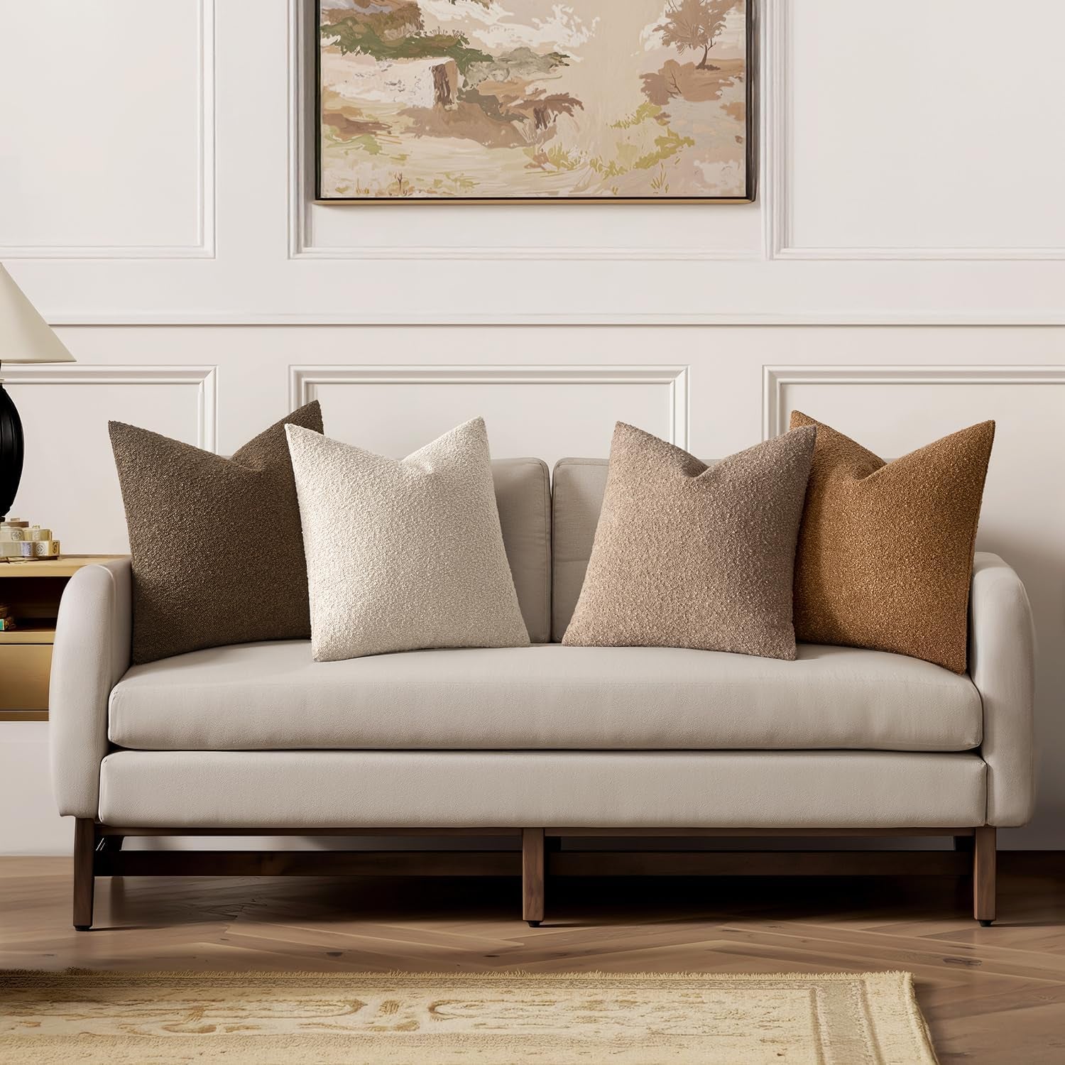 Pack of 4 Decorative Textured Boucle Throw Pillow Covers 18X18 Inch Neutral Brown Accent Solid Pillow Cases Couch Cushion Covers for Fall Modern Farmhouse Boho Chair Sofa Bed Room Home Decor