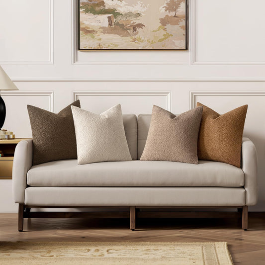 Pack of 4 Decorative Textured Boucle Throw Pillow Covers 18X18 Inch Neutral Brown Accent Solid Pillow Cases Couch Cushion Covers for Fall Modern Farmhouse Boho Chair Sofa Bed Room Home Decor