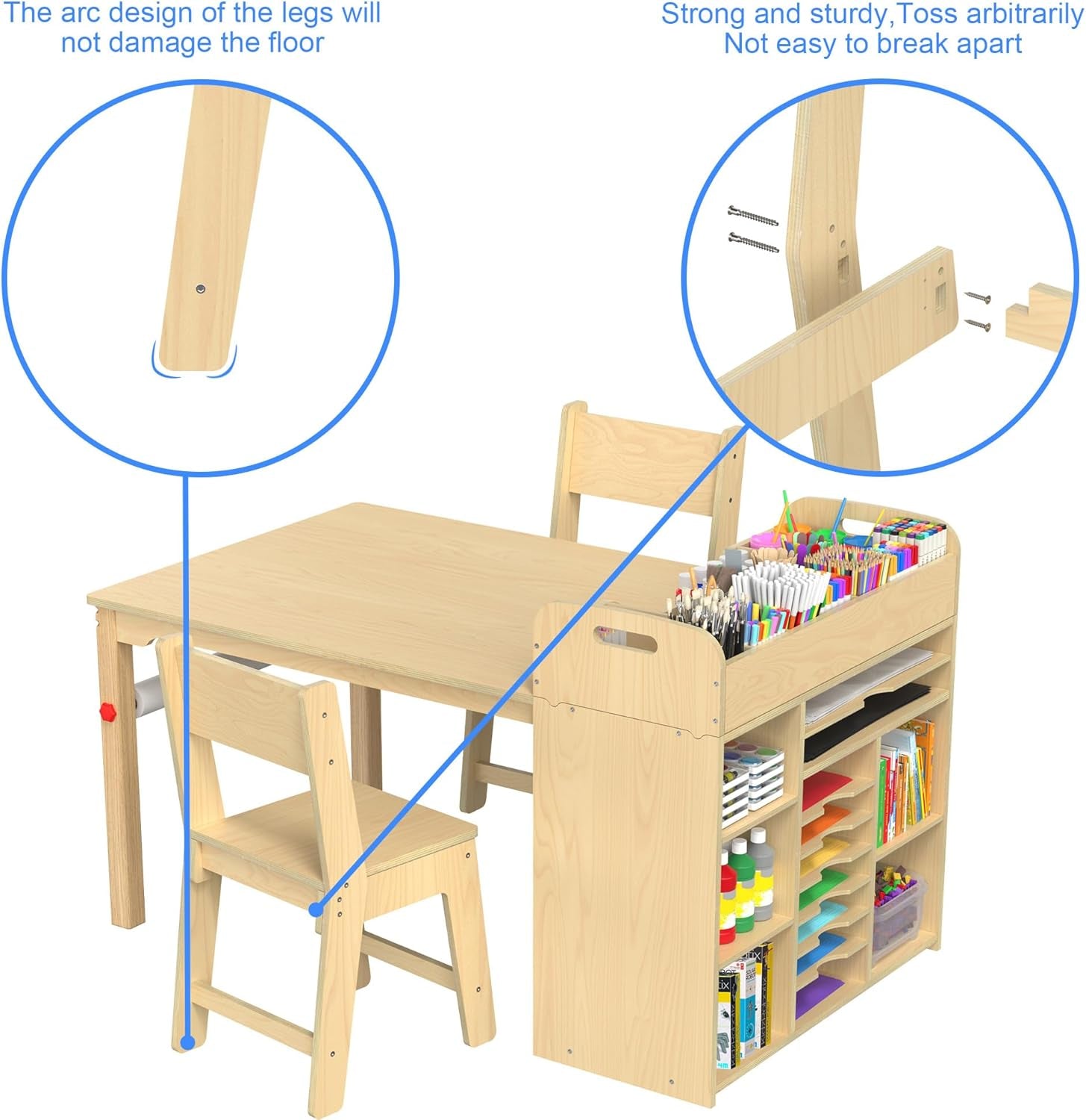 Kids Art Table and Chairs Set, Craft Desk with Large Storage and Portable Art Supply Organizer for Children Ages 8-12, 47" L X 30" W